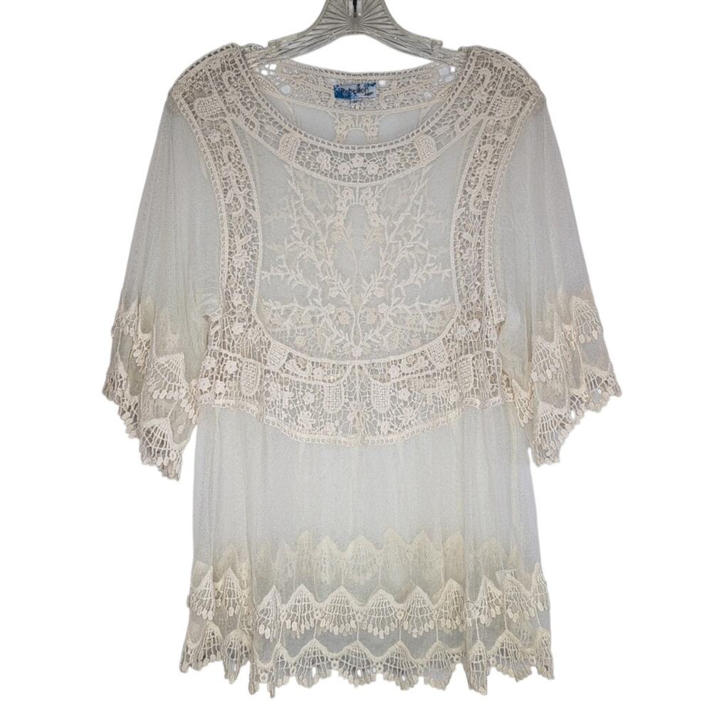Rebellion Again Sheer Lacey Top Size Medium Boho Ethereal Fairy Whimsical